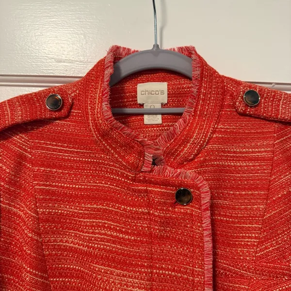 Chico’s Tweed Single Button Full Zip Long Sleeve‎ Jacket Orange Size 0 (4) - Image 3