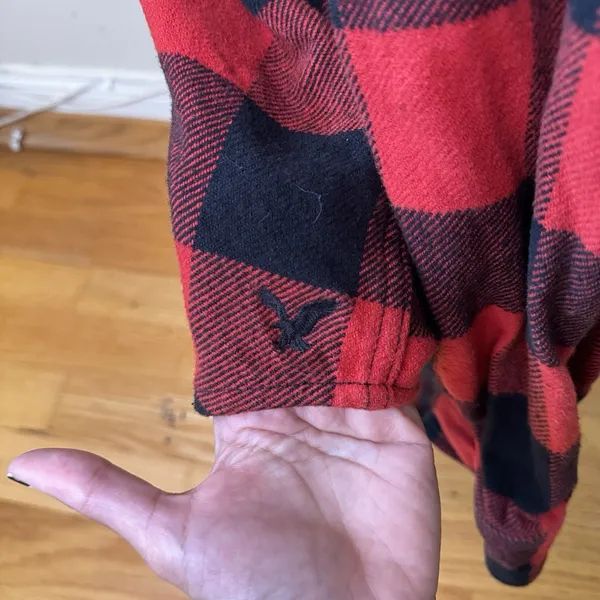 American Eagle AE Unisex Flannel Plaid Button-Down Long Sleeve Shacket Size S - Image 9