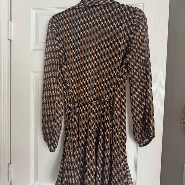 Zara | Dresses | Zara Retro Geo Print brown & Black button down tie dress XS - Image 8