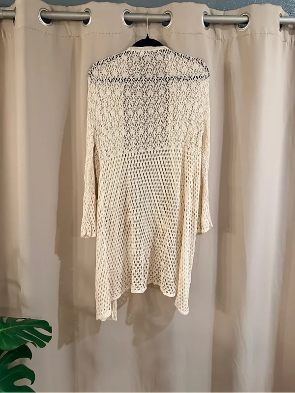 Earthbound Cream Crochet Open-Front Women's Sweater Cardigan - Image 2