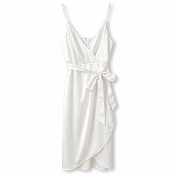 NEW Lulus Joice White Satin Tie Waist Wedding Bridal Shower Midi Dress Medium - Image 6