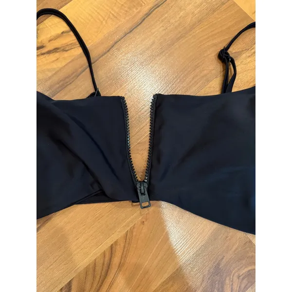 Aerie Black Zip Front Bikini Top Adjustable Straps Swimsuit XXL classic‎ bathing - Image 2