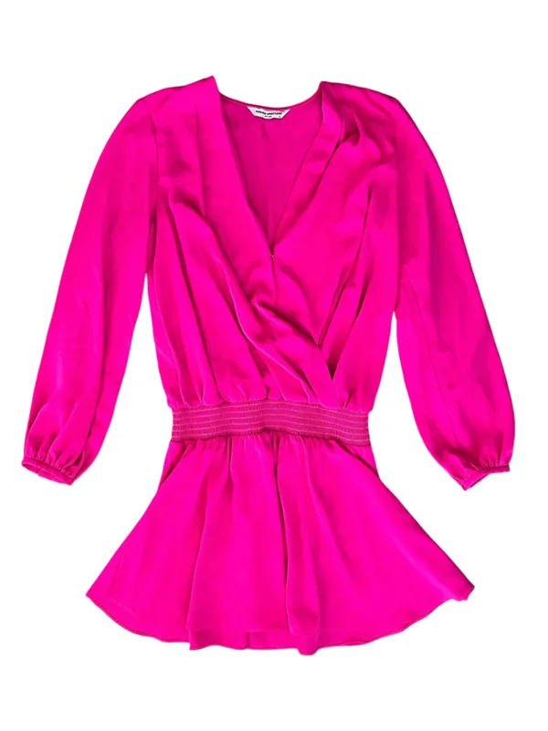 Amanda Uprichard Women’s Ciara Surplice Neck Long Sleeve Smock Waist Pink Dress - Image 11