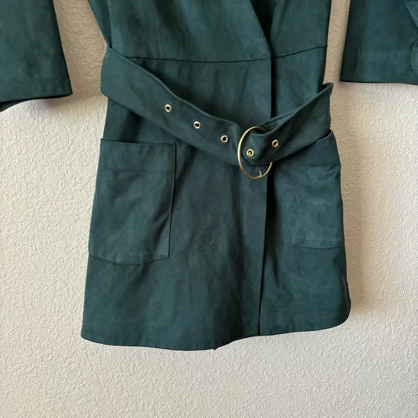 ZARA trf Collection Emerald Green Faux Suede Belted Romper - Image 3
