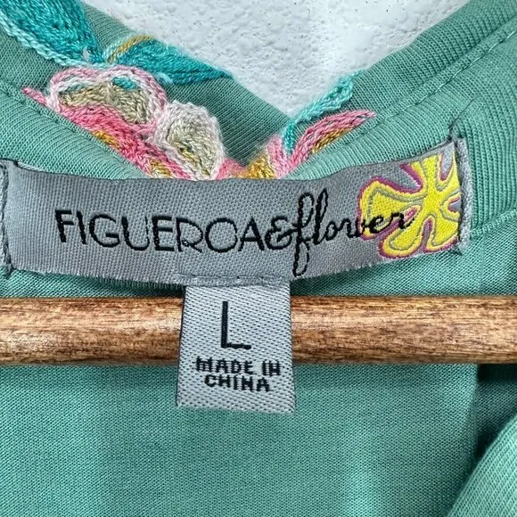 Figueroa & Flower Size Large Green Floral‎ Embroidered Collared A Line Dress - Image 5