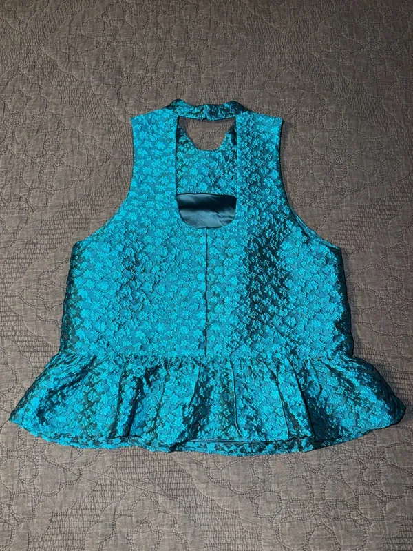 Amanda Uprichard Turquoise Textured Peplum Tank - Image 3