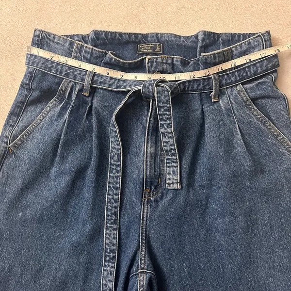 Abercrombie & Fitch Women's High Rise Mom Paperbag Waist Belted Jeans Blue Sz 32 - Image 14