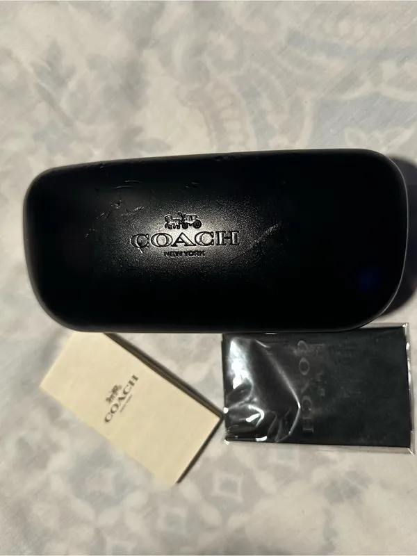 Coach Black Eyewear Case with Gold Logo and Cloth - Image 2