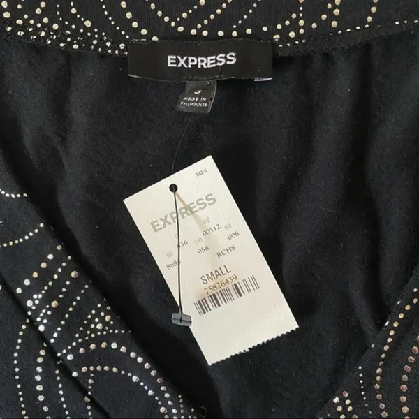 Express Glam Black & Silver Shimmer Sparkly Tunic Tank Stretch‎ Blouse -S NWT - Image 11