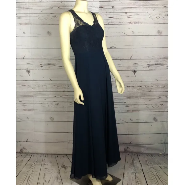 Azazie Navy Lace Chiffon Open Back Bridesmaid Formal Maxi Gown X Small - Image 13