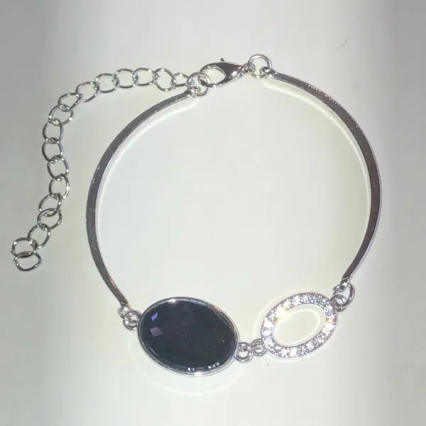 Silver Tone Bracelet with Purple Stone and Rhinestone Halo - Image 2