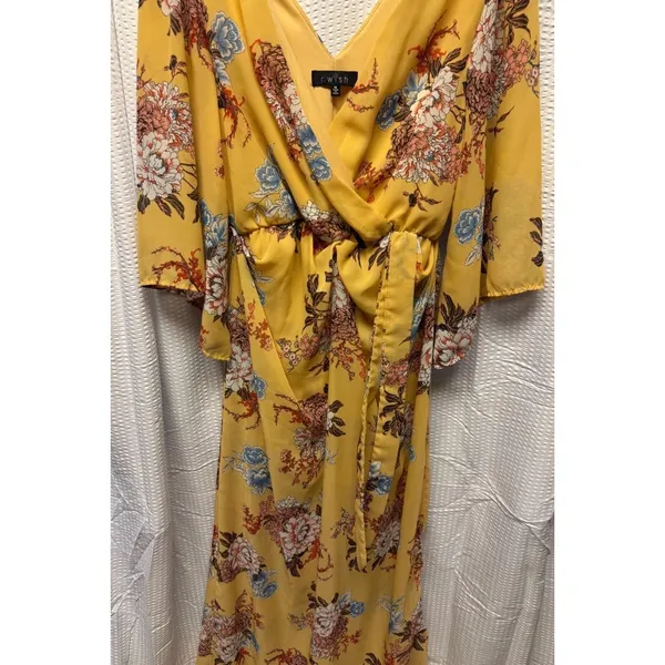 RWish Medium Yellow Floral Wrap Dress V Neck Flowey Maxi Chiffon‎ - Image 2