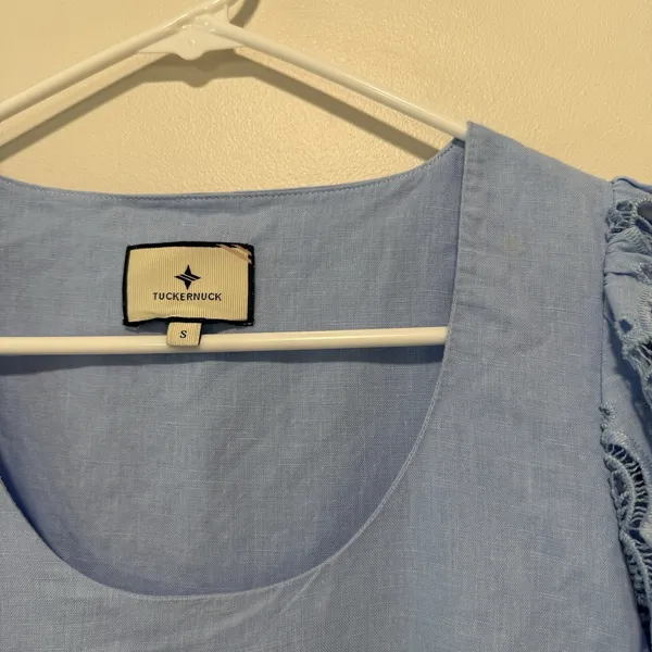 Tuckernuck Ashlyn Midi Lace Linen Cotton Dress in Forget Me Not Blue Size Small - Image 5