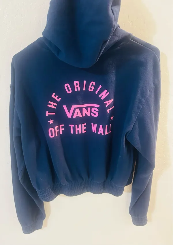 Navy blue Cropped Vans hoodie with pink logo - Image 3
