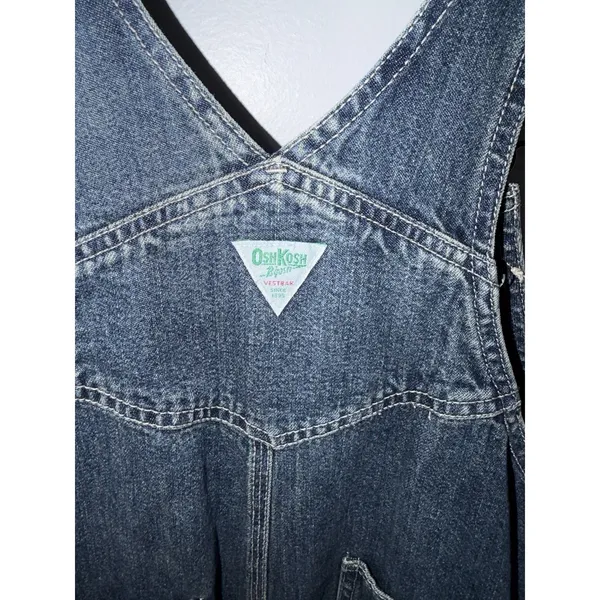 Vintage OshKosh Vestbak‎ Blue Denim Bib Overalls Kids Unisex Size 6 S - Image 4