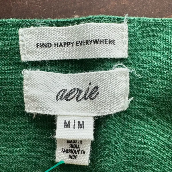 Aerie Emerald Mini Dress Sz M Green Linen Flutter Mini Babydoll Cottagecore - Image 4