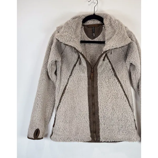 Kuhl Womens Flight Jacket Beige Avina Full Zip Sherpa Fleece Hooded Outdoor XS - Image 6
