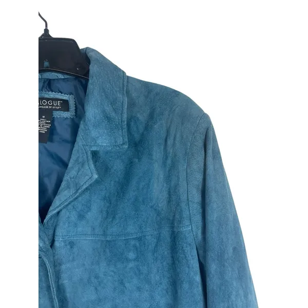 Vintage Dialogue Teal Blue Suede Leather Jacket Women’s M 90s Y2K Washable READ - Image 2