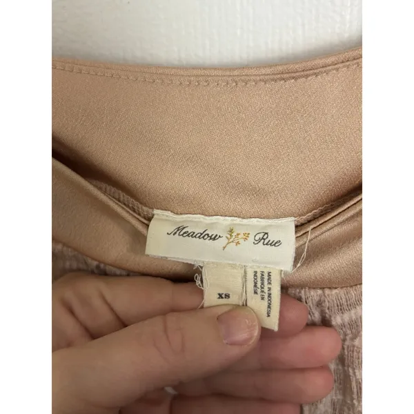 Anthropologie Meadow Rue Peach Square Neck Long Sleeve Blouse XS Mixed Media - Image 3