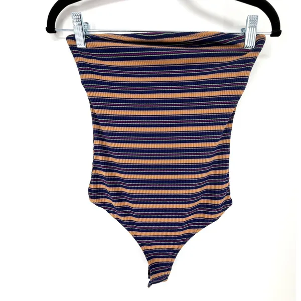 Free People Intimately Stripe Out Bodysuit Y2K 90s Indie Ribbed Small Strapless - Image 4