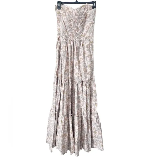 Happy X Nature Floral‎ Bohemian Cotton Strapless Tiered Maxi Dress Size XS - Image 2