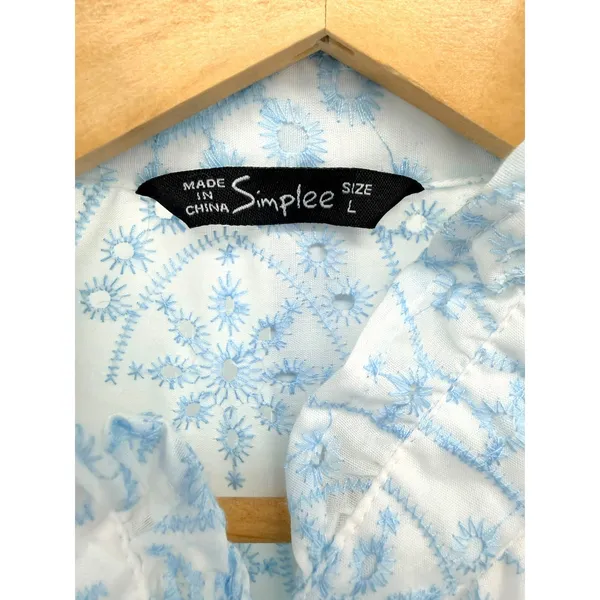 Simplee Eyelet Embroidered Ruffle Blouse Coquette‎ Feminine Delicate Girly L - Image 4