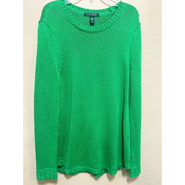 Lauren‎ Ralph Lauren Green Knit Sweater Womens Large Cotton Crewneck - Image 7