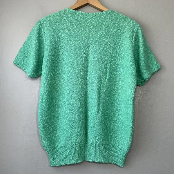 80s Vintage Pointelle Sweater Size L Green Dainty Cottagecore Summer Romantic - Image 5