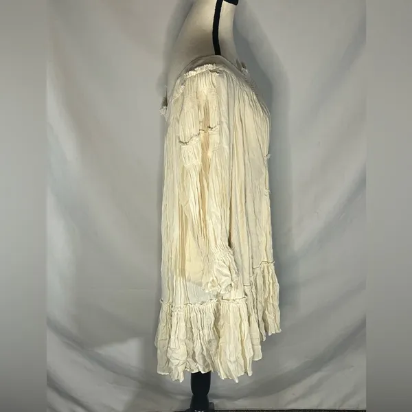 Free People Ivory Voile & Lace Tunic Mini Dress Cream Boho Smocked Medium - Image 5