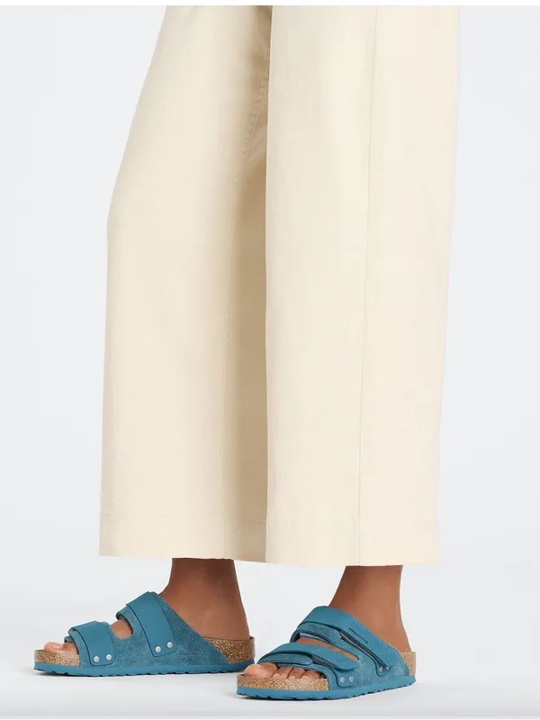 Birkenstock Double-Strap Nubuck-Suede Deep Turquoise Leather Slide Sandals - Image 2