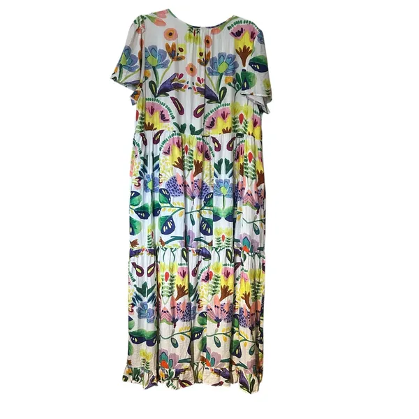 Hayden Los Angeles Maxi Dress Watercolor Floral Lined 1XL Tiered Tassel Boho - Image 7