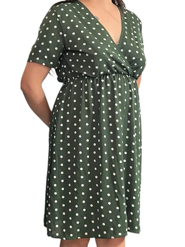 Green white polka dot dress. Size L - Image 2