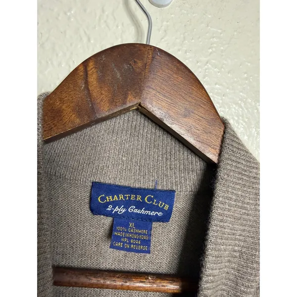 Vintage Charter Club 2-Ply 100% Cashmere Mock Neck Sweater Taupe Womans XL - Image 3