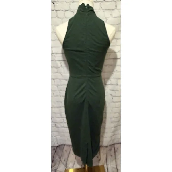 Zapelle dark green sleeveless midi sheath dress High Neck And Front Tie XS-2 - Image 4