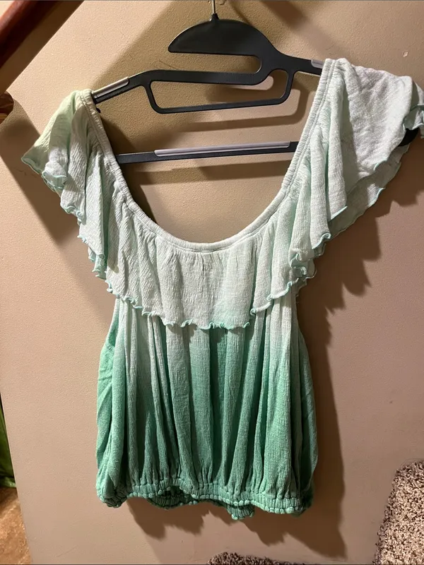 Free People Mint Ombre Ruffle Top - Image 3
