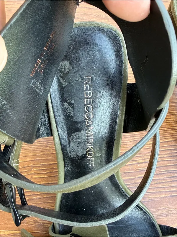 Rebecca Minkoff Leather Block Heel Sandals Women 6.5 Olive Green Buckle - Image 4
