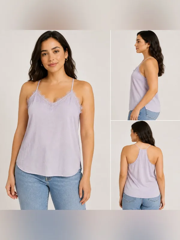 Nine West Women’s Medium Lavender Satin Lace Trim Camisole Tank Top NWT - Image 2