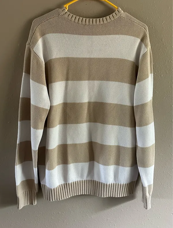 Brandy Melville Brianna Striped Cotton Knit Sweater - Tan & White 160/84A - Image 3