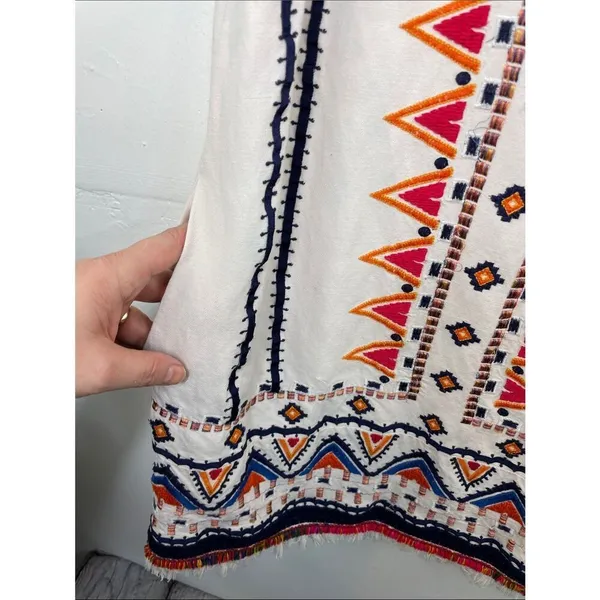 Anthropologie Akemi + Kin Reagan Mini Sleeveless Dress Embroidered Linen Size 2P - Image 4