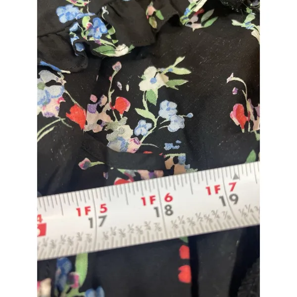 Maeve Anthropologie Dark Floral Butterfly Ruffle Short Sleeve Top Button Front S - Image 11