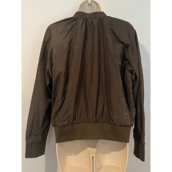 Free People Midnight Bomber Jacket in Olive Green Satin Pockets Sz S Small EUC!! - Image 3