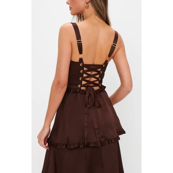Show Me Your Mumu Lady Corset Dress in Chocolate Luxe Satin M NWT - Image 7