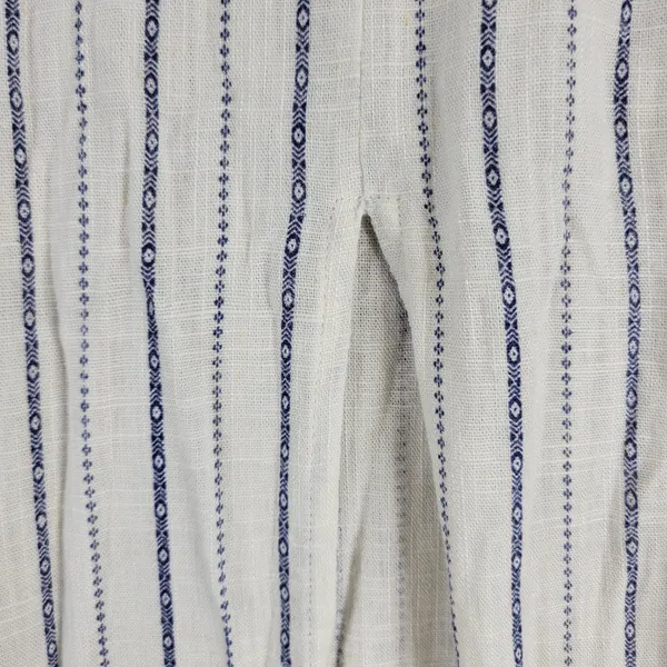 Monteau Los Angeles Linen Maxi Sundress Large White Blue Striped Rayon Slit - Image 10