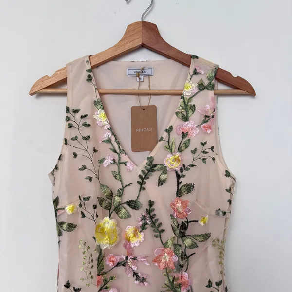 Rihoas Yellow V Neck Floral Sleeveless Mini Dress - Image 10