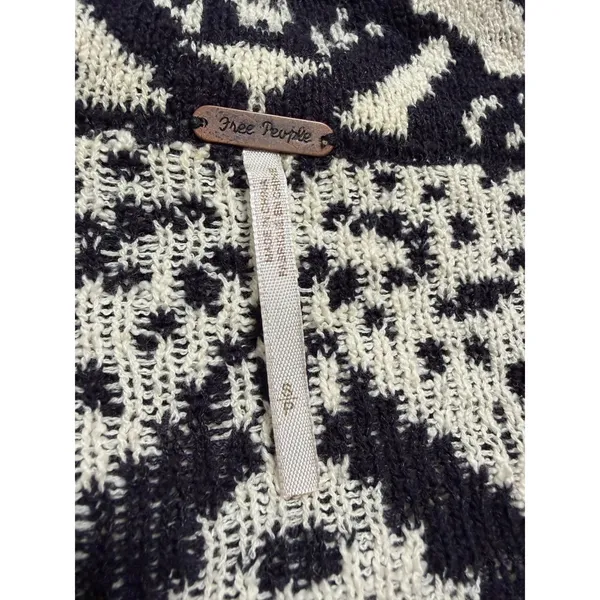 Free People Smitten Kitten Cardigan Women Small Black Mandala Boho Knit Sweater - Image 5