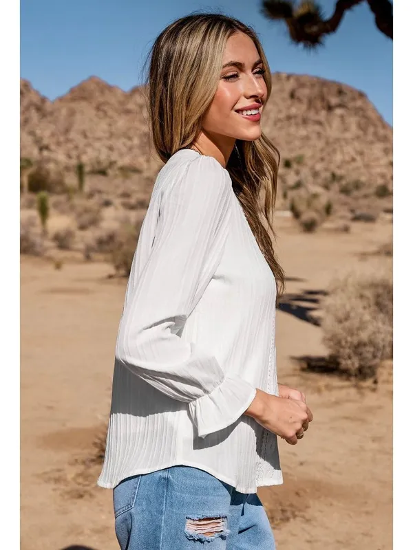 NWT Cupshe White Lace Blouson Sleeve Ruff Cuff Top - Size: Small - Image 11