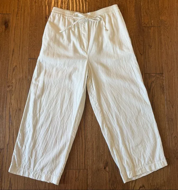 DKNY white linen drawstring crop pant size small - Image 3