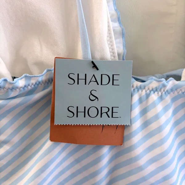 Shade & Shore Blue Striped‎ Tie Front Ruffle Cottagecore Swimsuit Medium NEW - Image 7