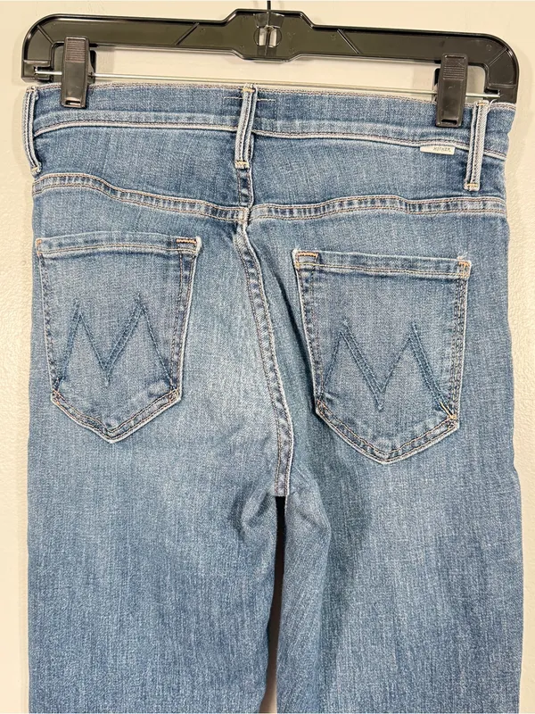 MOTHER Insider Crop Step Fray Kick Flare 26 Girl Crush Mid Wash Stretch Denim - Image 3