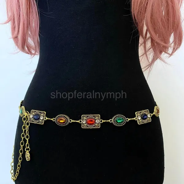 Women's Gold Colorful Jewel Chain Belt, Fits 26-43 Inches, X7GA1396 - Image 4